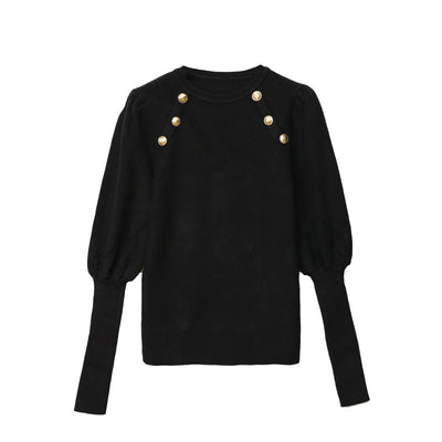 Femme Chic Bouton Haut Pull Noir